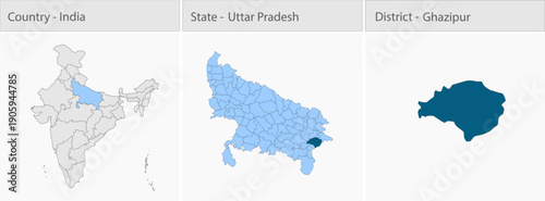 Ghazipur_Vector_Map_UP_state detailed map illustration graphic for educational reference, geographic visualization, design layouts, presentations, dig