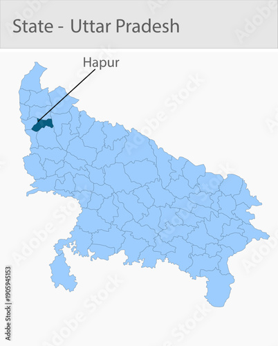 Hapur_Uttar_Pradesh_Map_UP_state detailed map illustration graphic for educational reference, geographic visualization, design layouts, presentations,