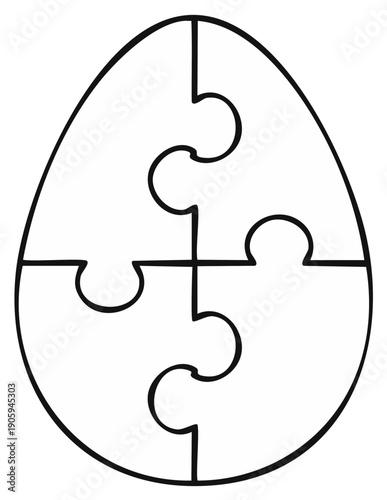 Easter egg shaped puzzle with four pieces outline drawing