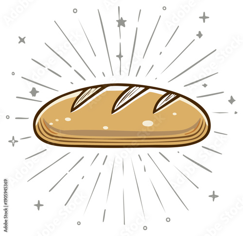 Freshly Baked Bread Illustration with Artistic Sunburst Rays