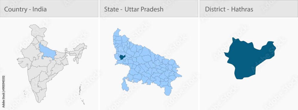 Fototapeta premium Hathras_Vector_Map_UP_state detailed map illustration graphic for educational reference, geographic visualization, design layouts, presentations, digi