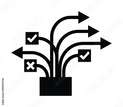Obraz na plátne Vector design of multiple arrows branching out from a central point