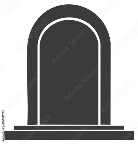 Minimalist dark gray gravestone silhouette icon with arched top and sturdy base memorial symbol