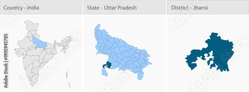 Jhansi_Vector_Map_UP_state detailed map illustration graphic for educational reference, geographic visualization, design layouts, presentations, digit