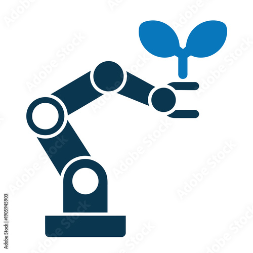 Vector illustration of a robotic arm holding a young plant sprout