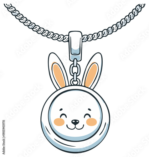 Cute Rabbit Face Round Charm Pendant on Silver Chain Jewelry Design
