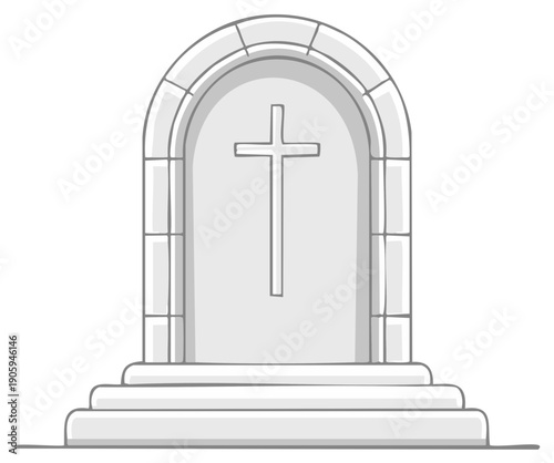 Stone archway with cross emblem, religious symbol illustration