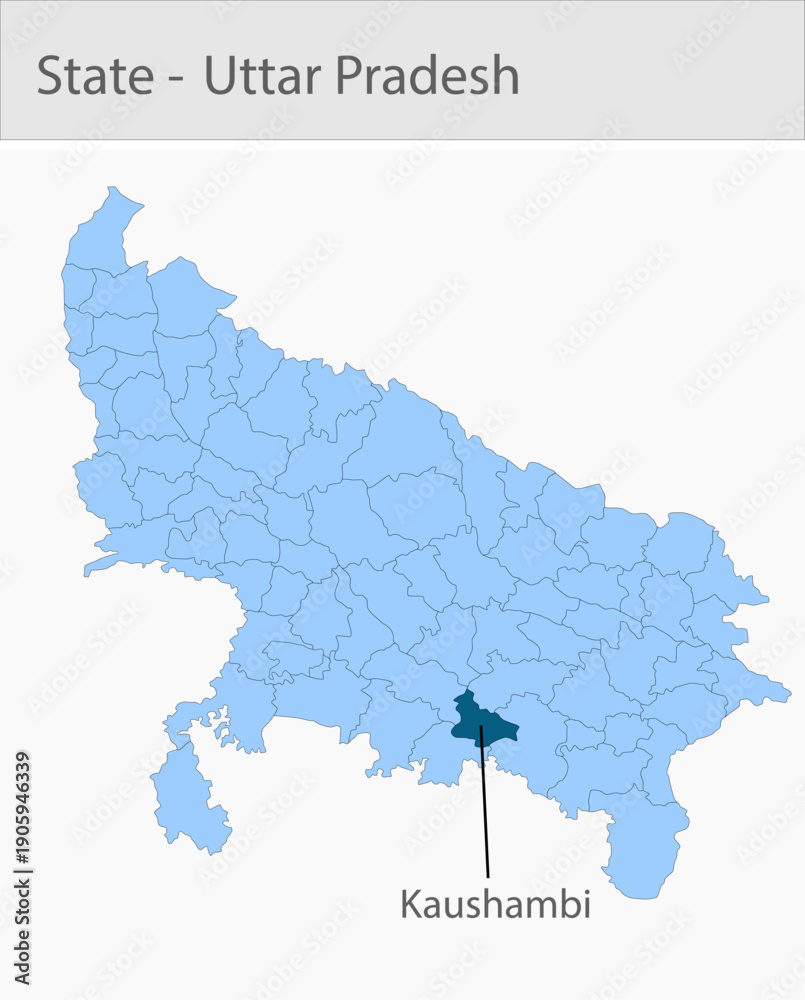 Obraz premium Kaushambi_Uttar_Pradesh_Map_UP_state detailed map illustration graphic for educational reference, geographic visualization, design layouts, presentati