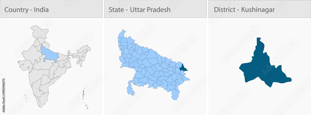 Fototapeta premium Kushinagar_Vector_Map_UP_state detailed map illustration graphic for educational reference, geographic visualization, design layouts, presentations, d