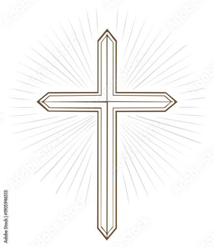 Christian Cross Emblem with Radiating Light Rays