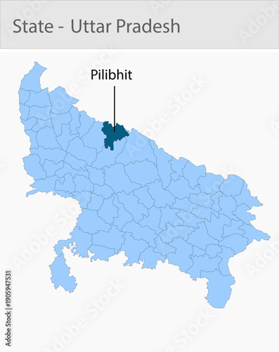 Pilibhit_Uttar_Pardesh_Map_UP_state detailed map illustration graphic for educational reference, geographic visualization, design layouts, presentatio