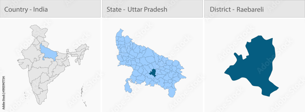 Obraz premium Raebareli_Vector_Map_UP_state detailed map illustration graphic for educational reference, geographic visualization, design layouts, presentations, di