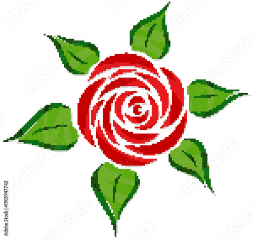 The stylized red rose pixel symbol.