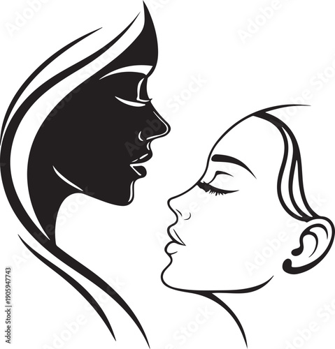 Valentine Day Kiss Romantic Couple Black Silhouette Vector Minimal Flat Design Isolated Love Stock Illustration kiss