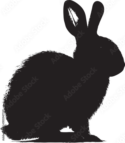 Black silhouette rabbit sitting profile minimalist art animal wildlife nature graphic design vector illustration
