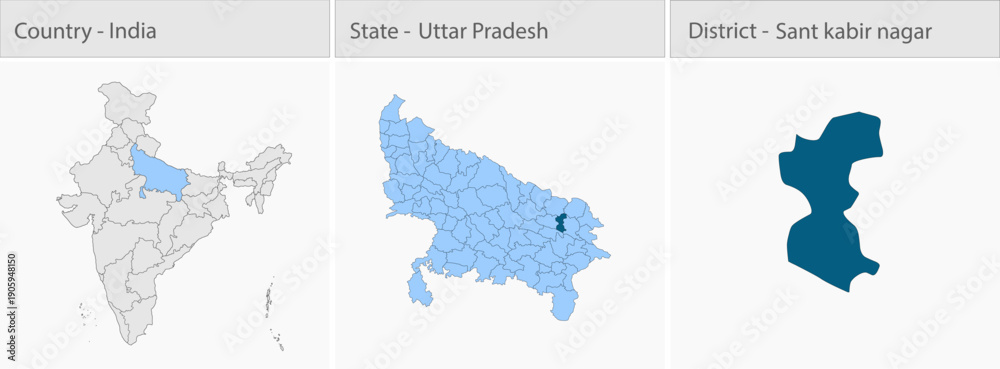 Obraz premium Sant_kabir_nagar_Vector_Map_UP_state detailed map illustration graphic for educational reference, geographic visualization, design layouts, presentati