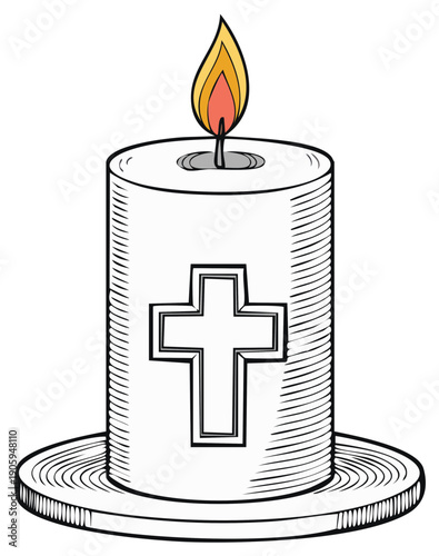 Burning Candle with a Cross Illustration, Church, Light, Celebration, Faith
