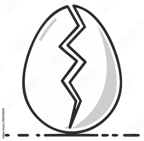Cracked egg illustration, eggshell break isolated graphic element, hatching symbol