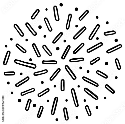 Stylized Sprinkle Burst Pattern Design in Black and White, Abstract Food Decoration Concept, Celebratory Confectionery Design