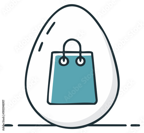 Cartoon shopping bag icon nestled within an egg shape for online store and retail