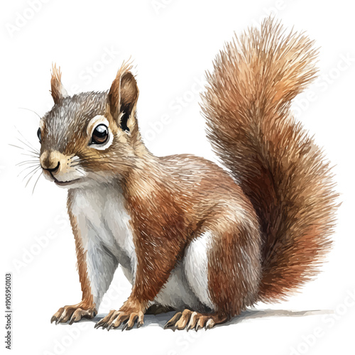 Squirrel, vibrant painting vector in watercolor style with playful brushwork and lively colors, isolated on a white background.