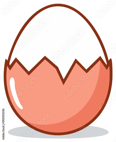 Simple cartoon illustration of a cracked pink eggshell hatched and empty