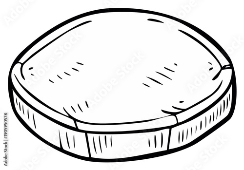 Hand drawn sketch of a whole round Camembert or Brie cheese wheel line art illustration