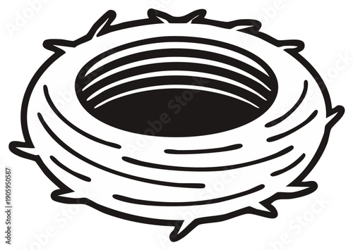 Simple illustration of a round bird's nest made of twigs