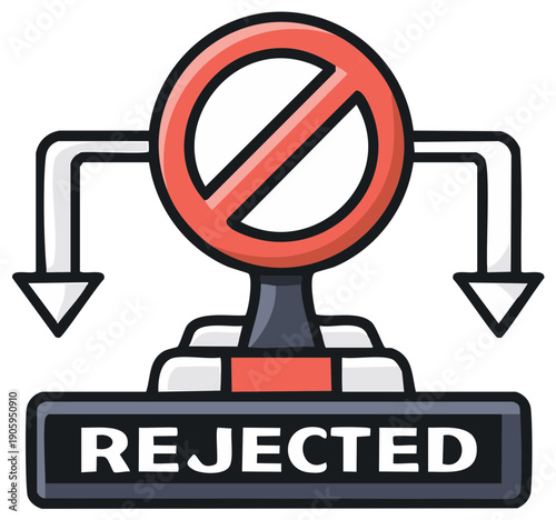 Rejected Rubber Stamp With Prohibited Symbol and Arrows Downward Indicating Declined
