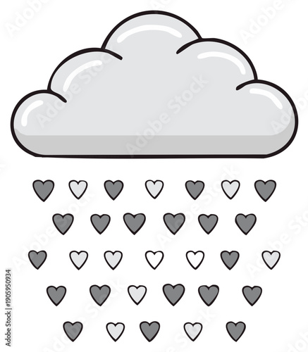 Cloud raining hearts illustration