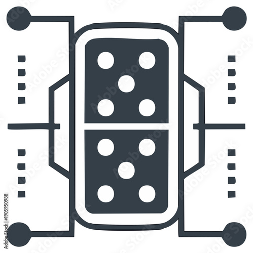 Domino game piece with digital connections representing strategy, data, and interconnected technology