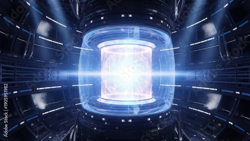 Conceptual image of a thermonuclear fusion reactor or tokamak, clean energy research and development