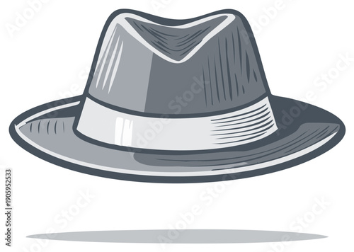 Classic vintage style fedora hat vector illustration in monochrome. Retro menswear accessory icon.