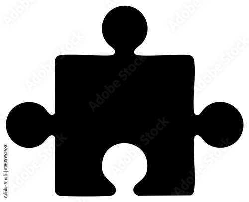 Simple black puzzle piece icon to represent integration, solution finding and problem solving with a minimalist design.