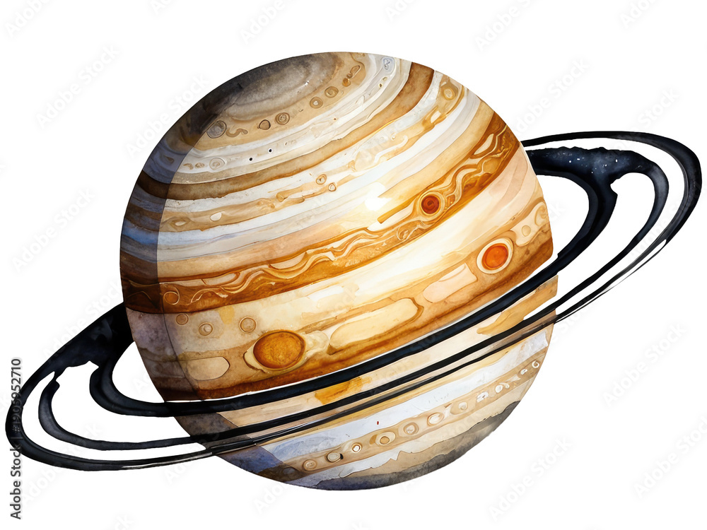 Fototapeta premium A planet with a prominent ring system, ideal for use in space-related contexts such as astronomy or science illustrations
