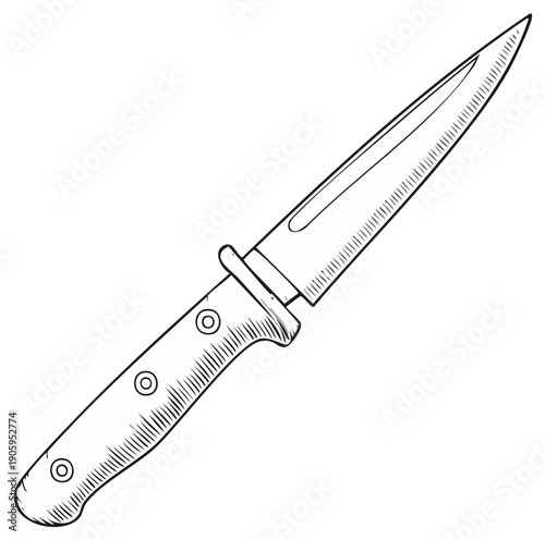 Drawing of a Dagger with Sharp Steel Blade and Riveted Handle