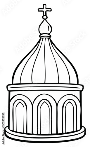 Religious Architecture Dome Structure with Arches and Cross Symbol