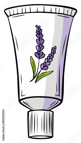 Lavender Scented Cream Tube Graphic Illustration for Lotion or Skincare Packaging