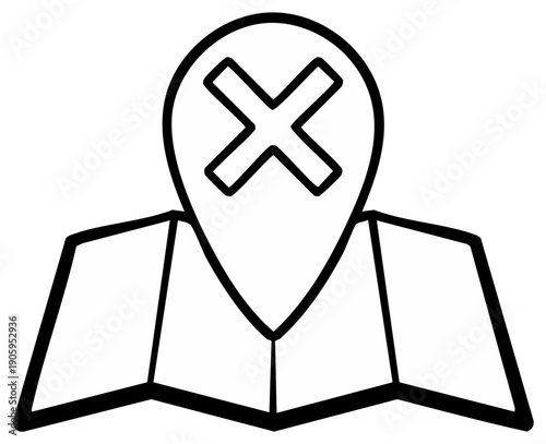 Location Pin on Map with Cross, Removed, Failed, Not Found, Error Icon