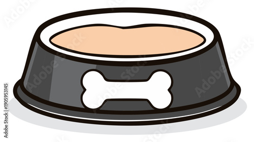 Pet Food Bowl with Bone Icon Filled with Dry Kibble Vector Illustration