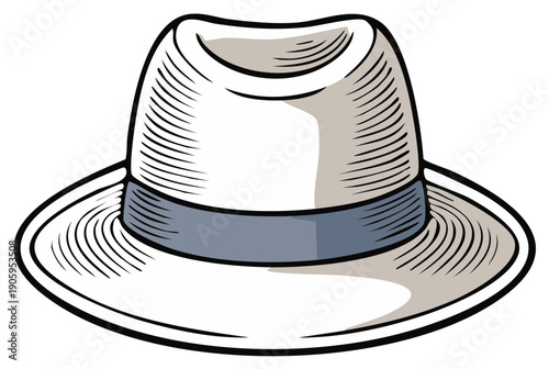 Classic Fedora Hat Illustration with Gray Band Vintage Style Accessory