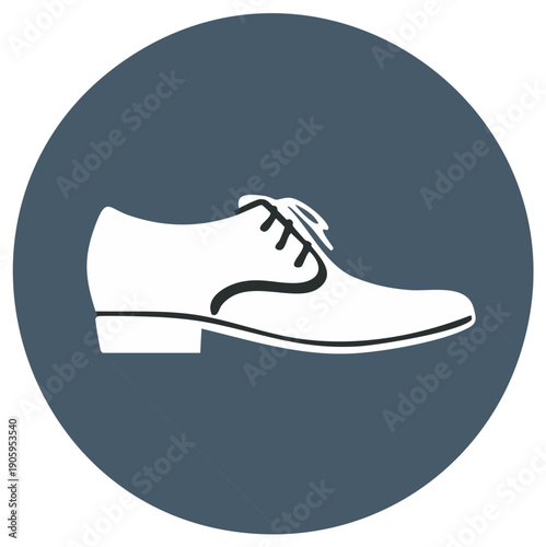 Classic White Oxford Dress Shoe Icon with Shadow in a Circle