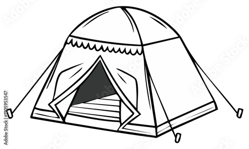 Black and White Camping Tent Illustration Simple Line Art Outdoor Shelter