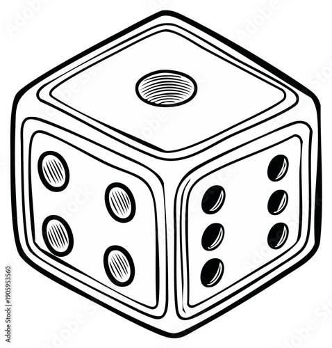 Isolated Hand-Drawn Die with Numbered Faces for Games and Learning