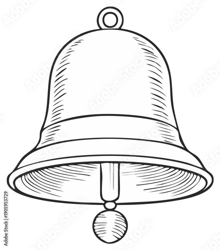Single Line Art Rendering of a Traditional Brass Bell, for Print and Creative Projects