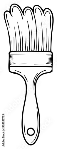 Ink drawing of a paintbrush with bristles and handle