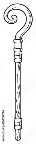 Cartoon depiction of a wooden crook or shepherd staff with a curled end