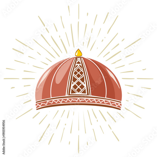 Symbolic Islamic Headdress with Geometric Design and Radiant Light Burst Illustration