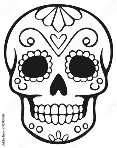 Sugar skull, Dia de los Muertos, floral and swirl design