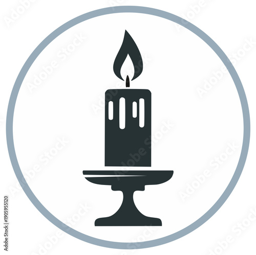 Burning Candle on Stand Icon in Circle, Mourning Symbol Vector, Simple Design